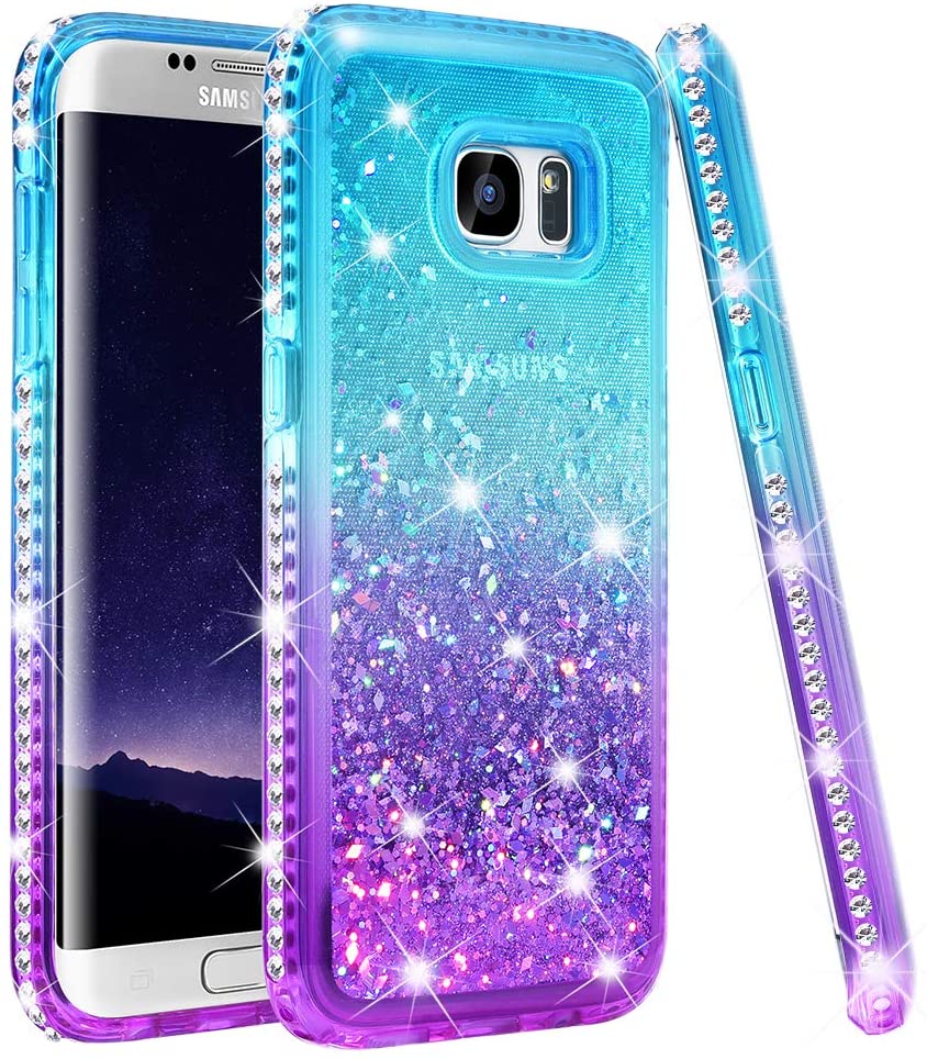 Ruky Samsung Galaxy S7 Edge Case, Colorful Quicksand Series Diamond Sparkly Glitter Flowing Liquid Floating Soft TPU Women Girls Case for Samsung Galaxy S7 Edge (Teal Purple)