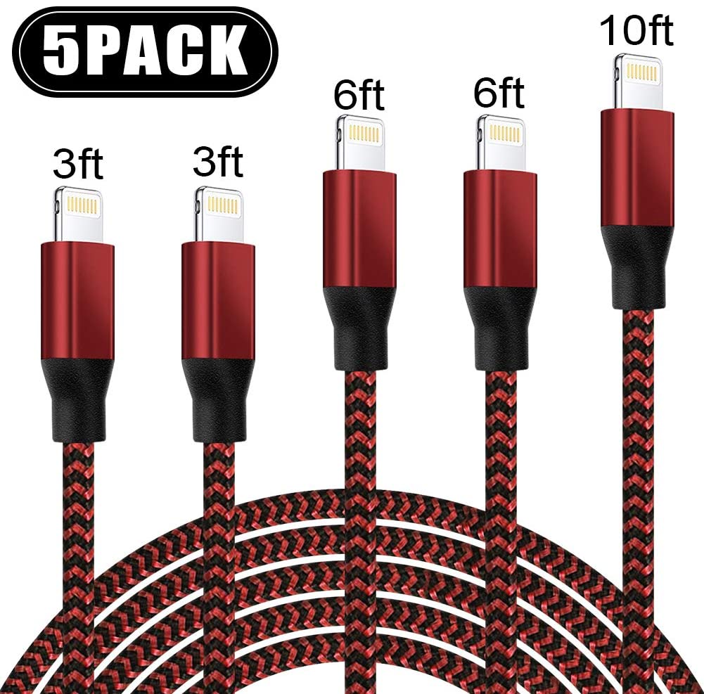 iPhone UNEN MFi Certified Lightning Cable (3/3/6/6/10FT)Charging USB Syncing Data Nylon Braided with Metal Connector Compatible iPhone 11/Pro/Max/X/XS/XR/XS Max/8/Plus/7/7 Plus/6/6S/6 Plus More