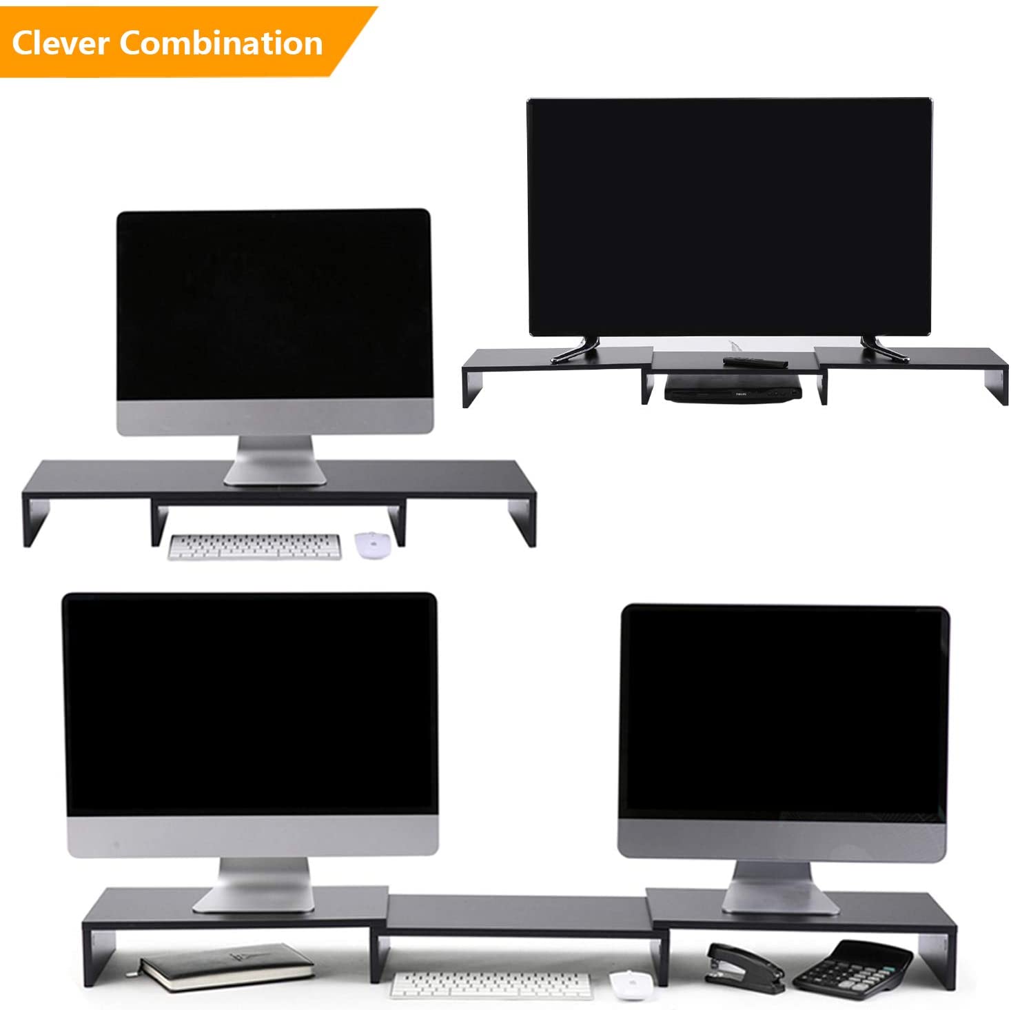 5Rcom Dual Monitor Stand 3 Shelves Desk Riser