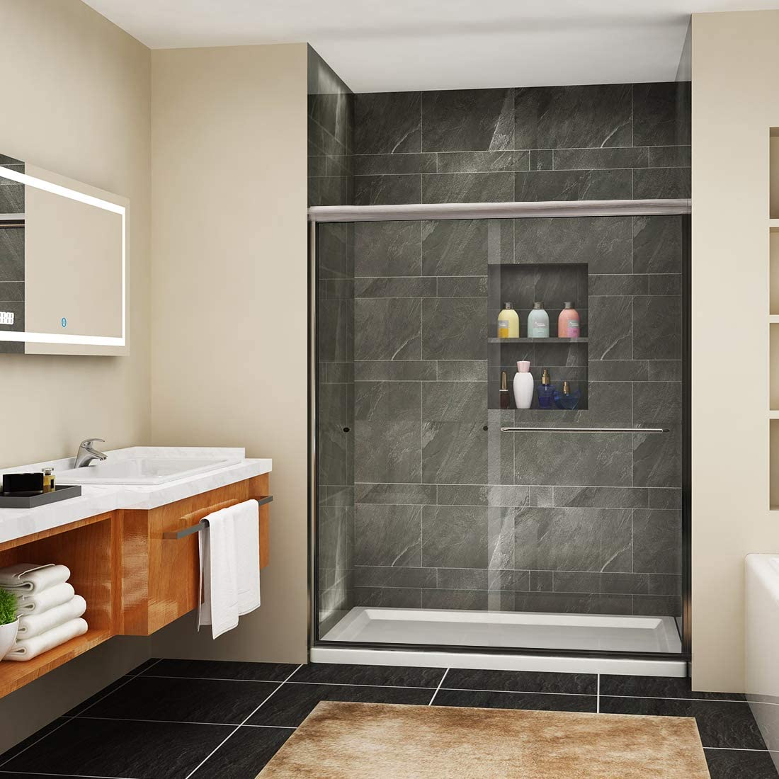 SUNNY SHOWER Frameless Shower Enclosure Clear Glass