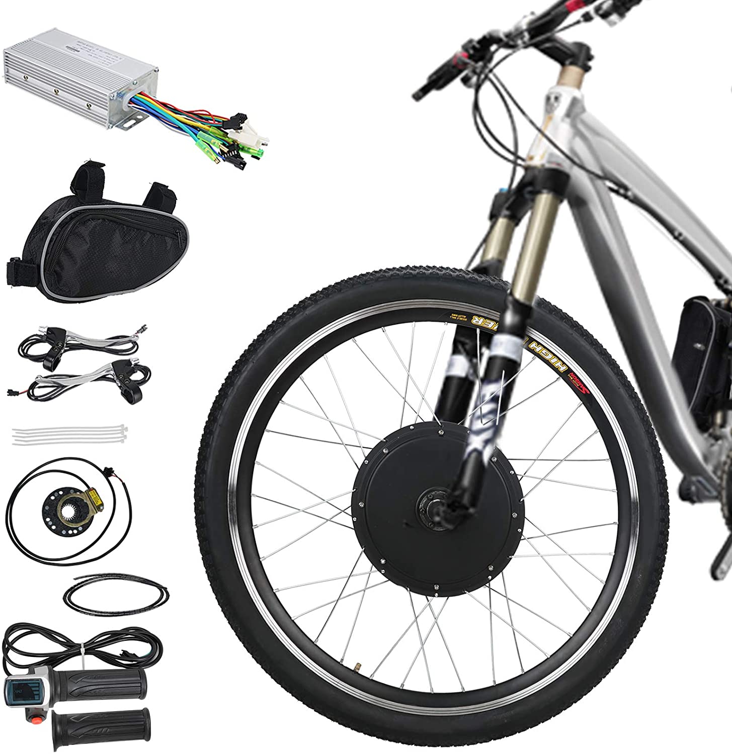 Voilamart E-Bike Conversion Kit 26" Front Wheel 36V 500W Electric Bicycle Conversion Motor Kit with Intelligent Controller and PAS System for Road Bike