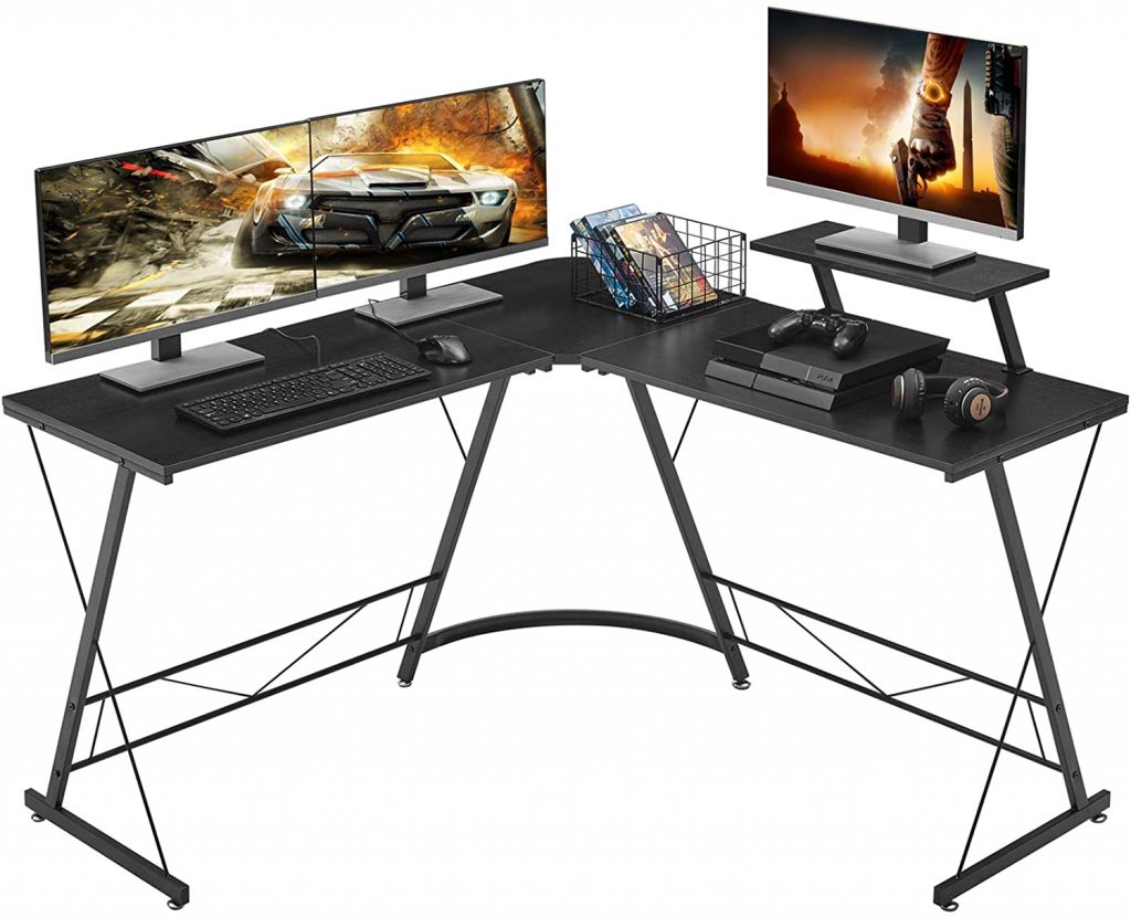 Mr. IRONSTONE L-Shaped Desk 50.8" Computer Corner Desk, Office Writing Workstation with Large Monitor Stand, Space-Saving, Easy to Assemble, Black