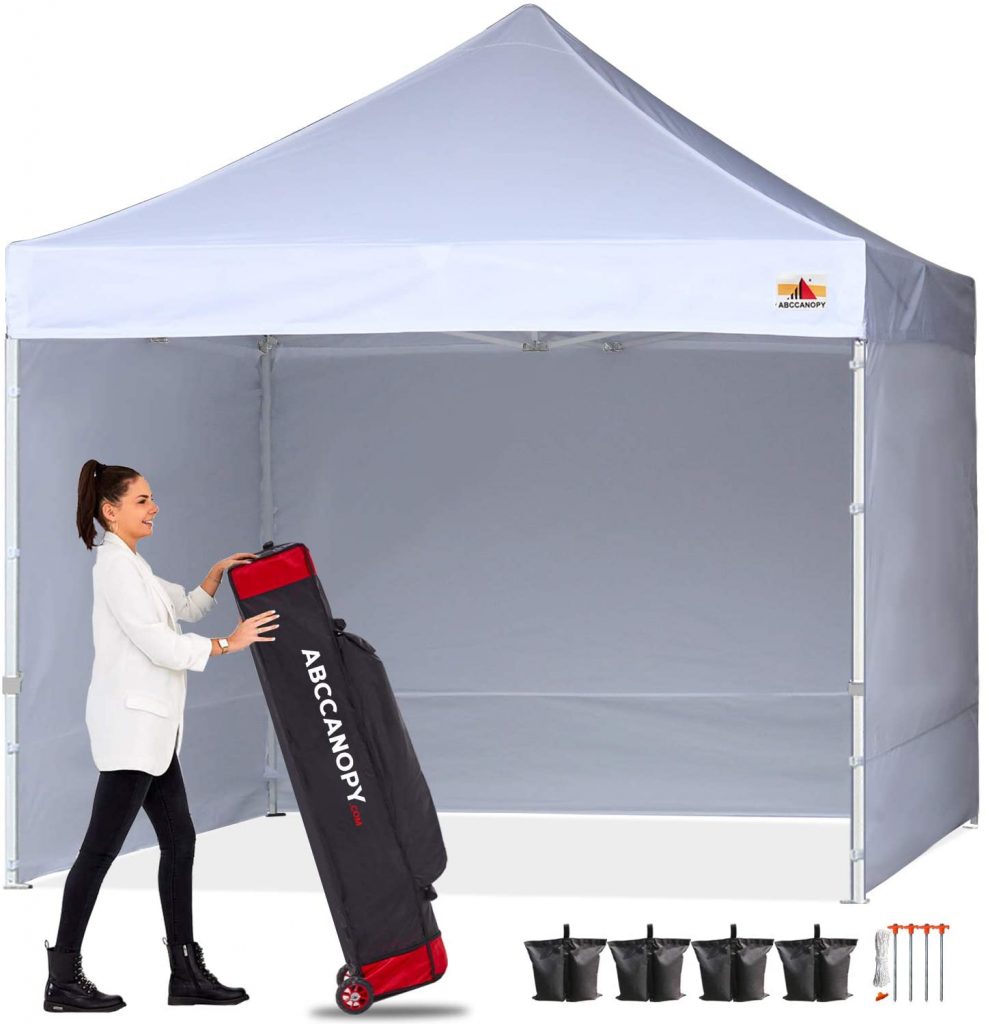 ABCCANOPY Canopy 10x10 Pop Up Commercial Canopy Tent with Side Walls Instant Shade, Bonus Upgrade Roller Bag, 4 Weight Bags, Stakes and Ropes, White