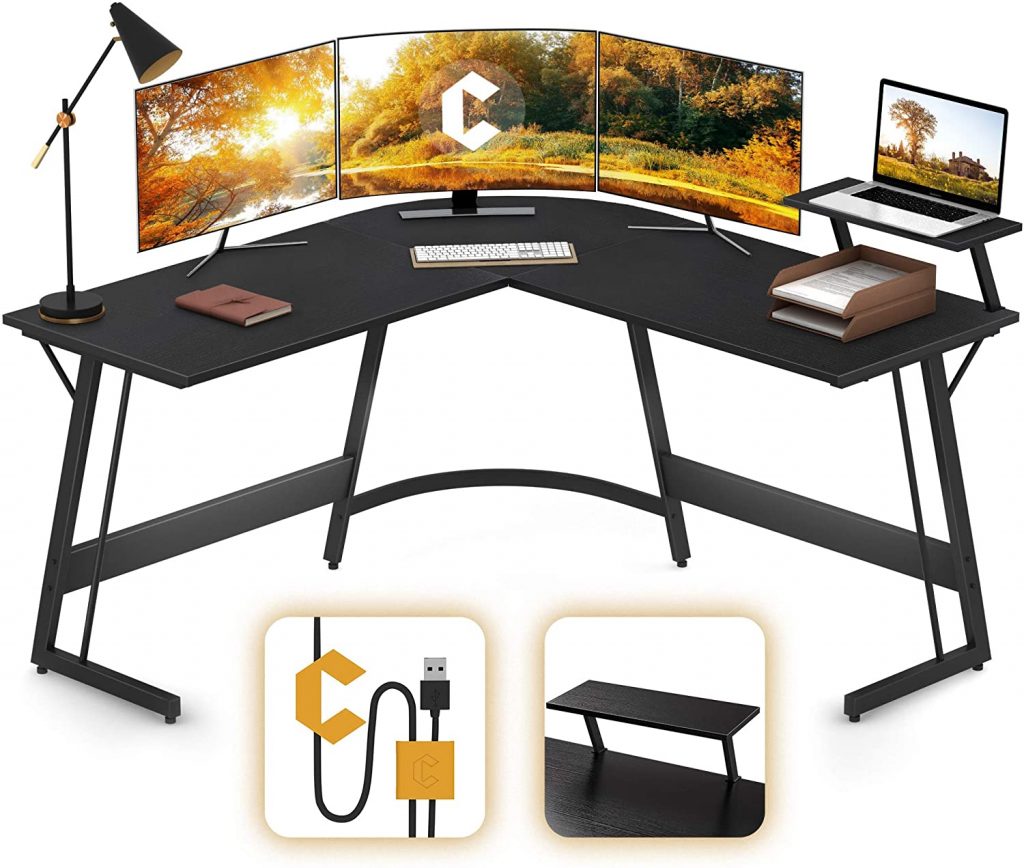 Cubiker Modern L-Shaped Desk Gaming Corner Desk Writing Desk for Home Office Wood & Metal, Black