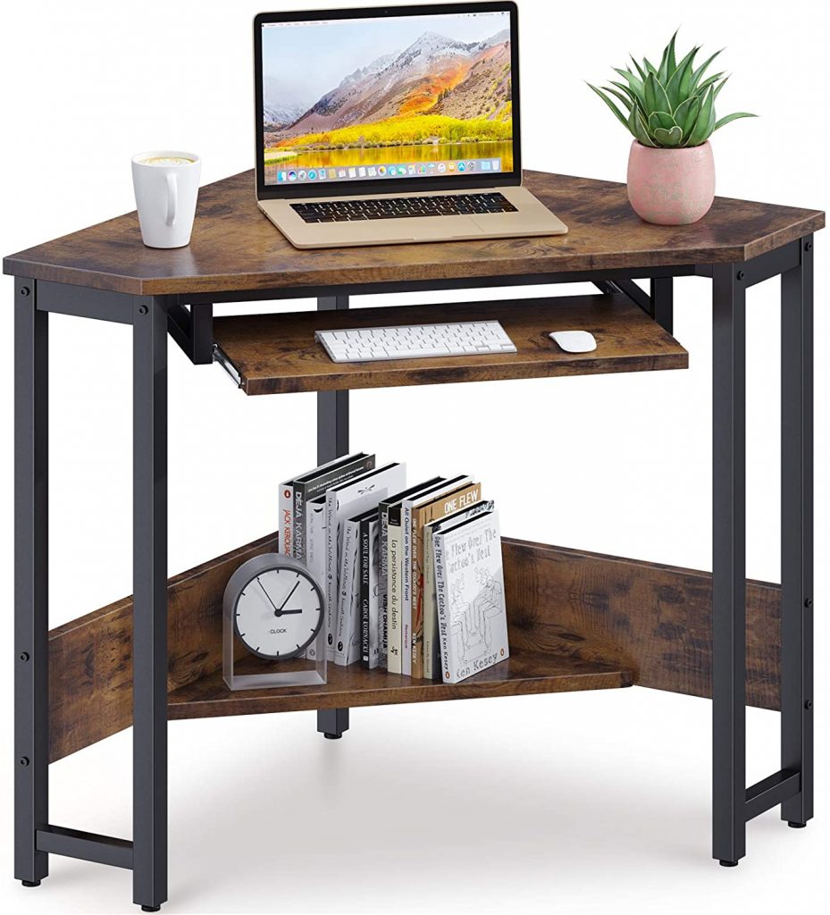 ODK Corner Desk Sturdy Steel Frame for Workstation with Smooth Keyboard Tray & Storage Shelves, Vintage