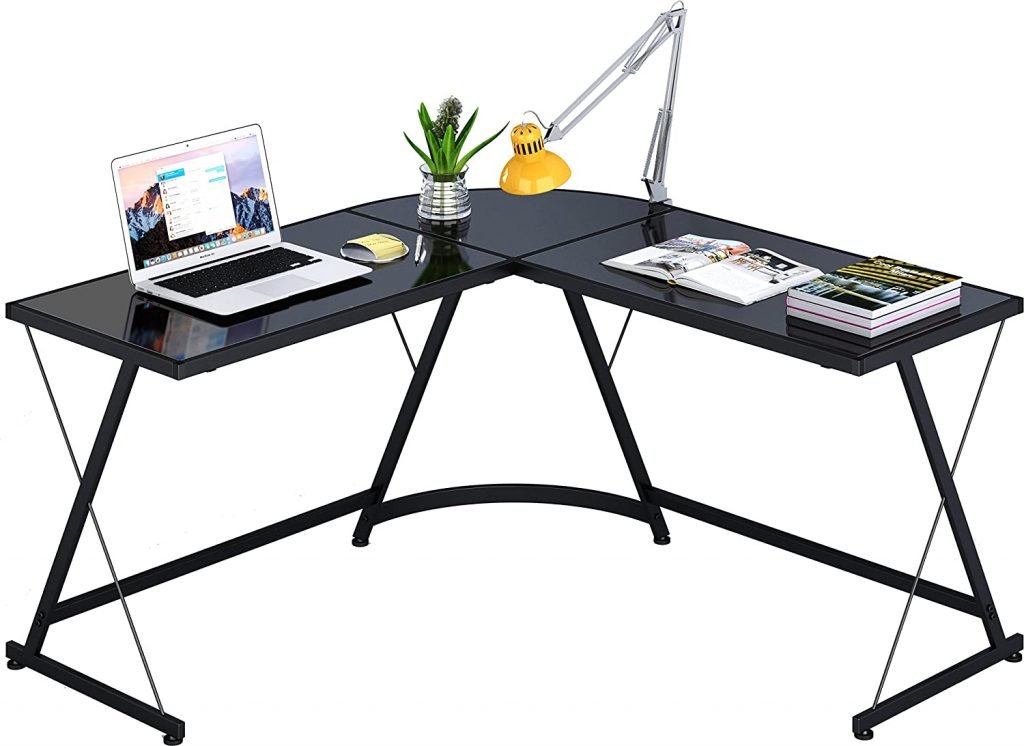 SHW L-Shape Corner Desk Computer Gaming Desk Table, Black