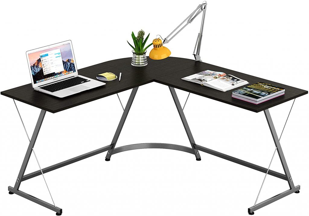 SHW L-Shape Corner Desk Computer Gaming Desk Table, Espresso