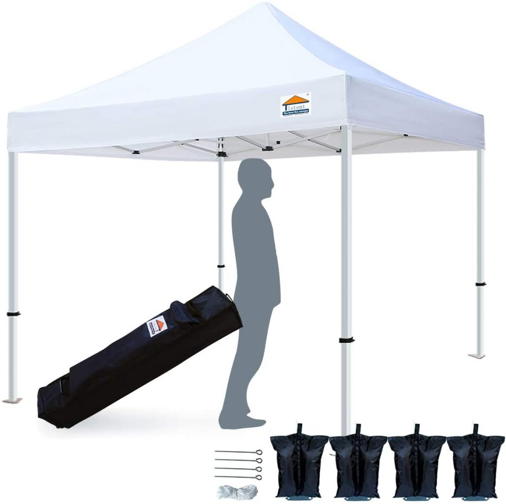 TISTENT 10'x10' Ez Pop Up Canopy Tent Commercial Instant Shelter with Heavy Duty Carrying Bag, 4 Canopy Sand Bags White