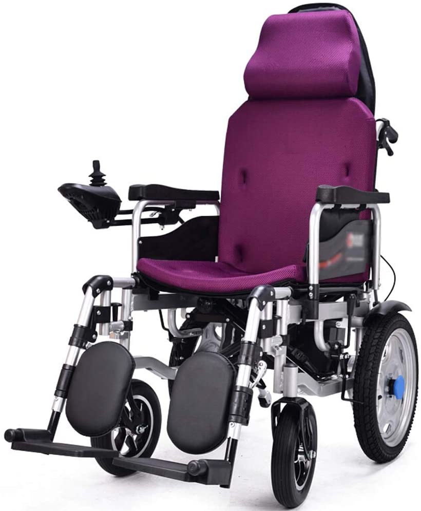 WPOSD Folding Electric Wheelchair with Headrest, Dual Function Elderly Disabled Intelligent Automatic Scooter Power or Use as Manual Wheelchair