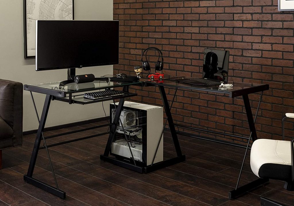 Walker Edison Furniture Company Modern Corner desks Computer Writing Gaming Gamer Command Center Workstation Desk Home Office, Single, Black