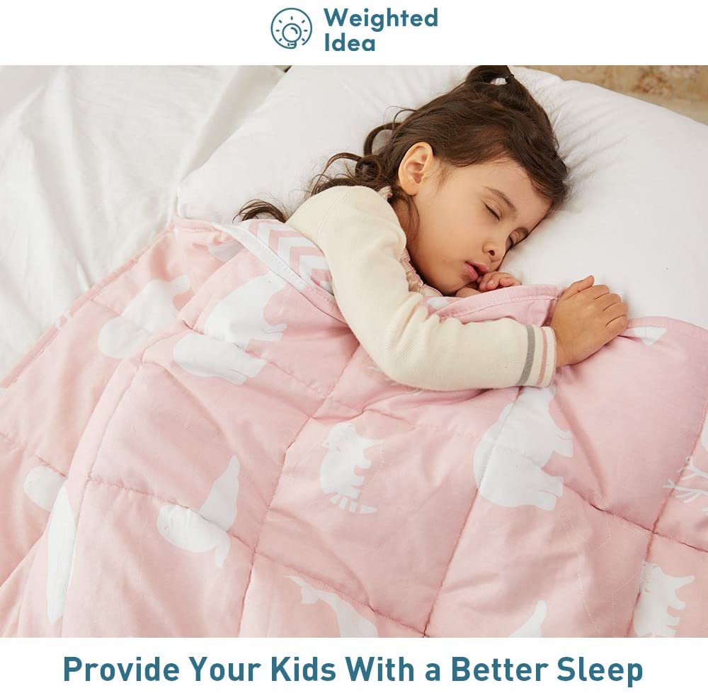 Weighted Idea Kids Weighted Blanket 7 lbs 41" x 60" for Kids (100% Natural Cotton, Pink Animal)