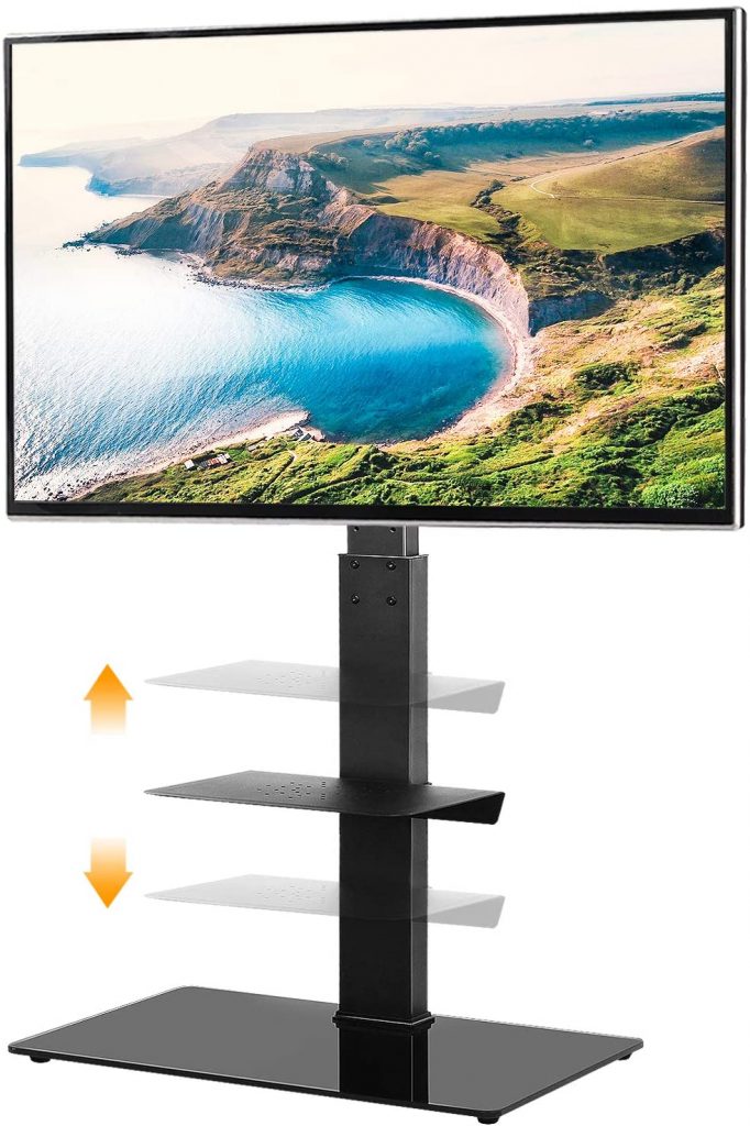 5Rcom Black TV Floor Stand with 2 Shelves