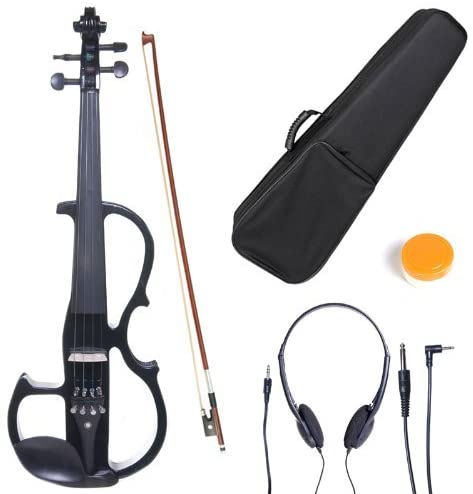 Cecilio CEVN-2BK Style 2 Silent Electric Solid Wood Violin with Ebony Fittings in Metallic Black, Size 4/4 (Full Size)
