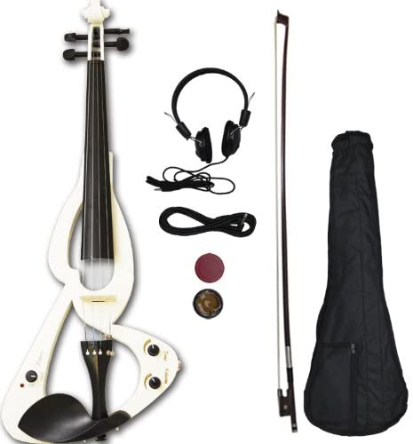 Crescent EV-WT Full Size 4/4 Electric Violin Starter Kit, White (Includes CrescentTM Digital E-Tuner