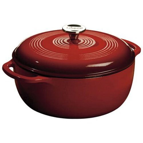 Lodge 6 Classic Red Enamel Cast-Iron Dutch Oven with Self-Basting Lid