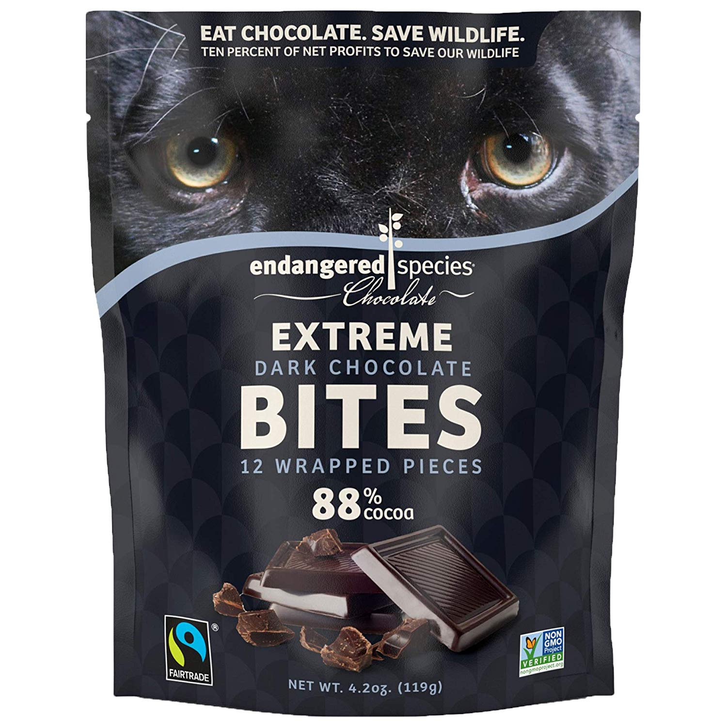 Endangered Species Dark Chocolate Bites, Cocoa, 4.2 Ounce (Pack of 12)