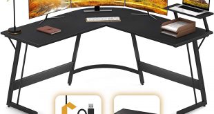 Cubiker Modern L-Shaped Desk Gaming Corner Desk Writing Desk for Home Office Wood & Metal, Black